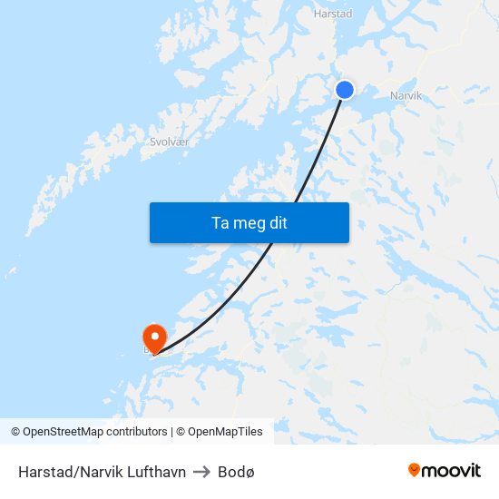 Harstad/Narvik Lufthavn to Bodø map