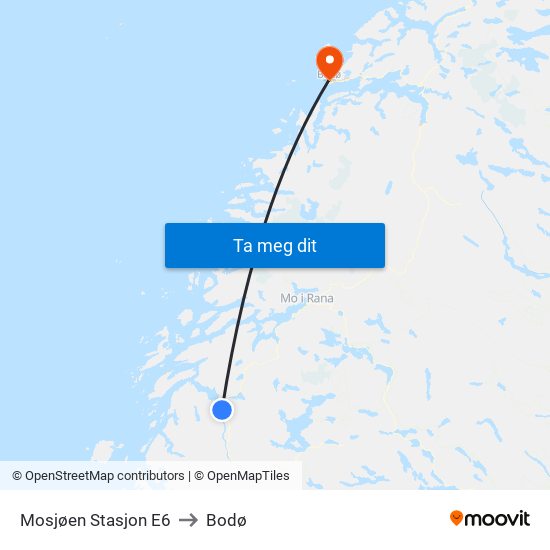 Mosjøen Stasjon E6 to Bodø map