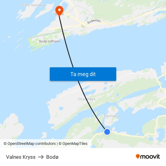 Valnes Kryss to Bodø map