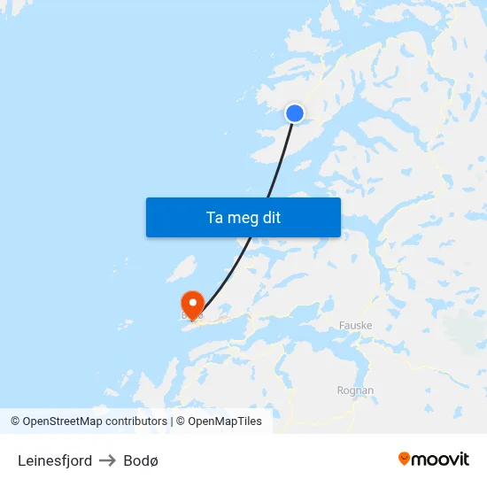 Leinesfjord to Bodø map