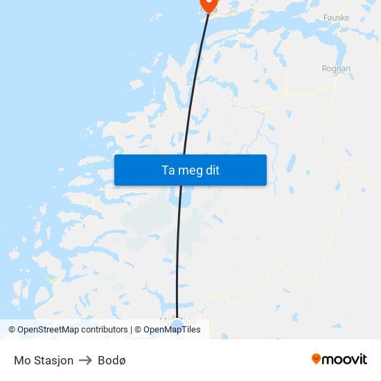 Mo Stasjon to Bodø map