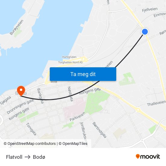 Flatvoll to Bodø map