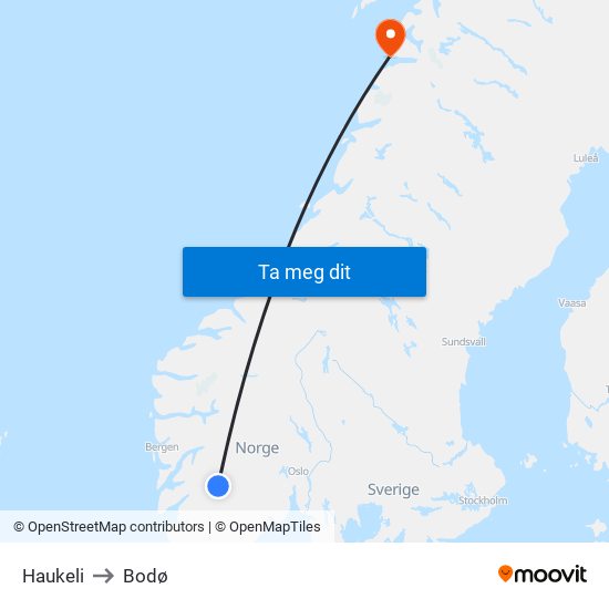 Haukeli to Bodø map