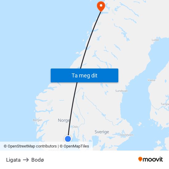 Ligata to Bodø map