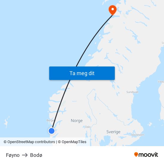 Føyno to Bodø map