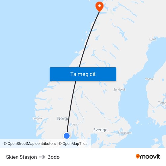 Skien Stasjon to Bodø map