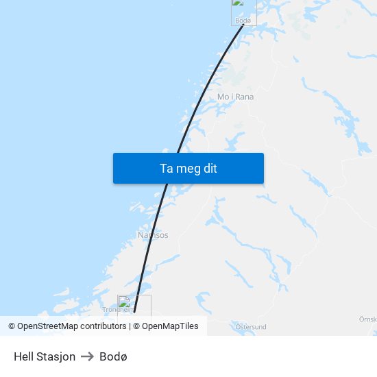 Hell Stasjon to Bodø map