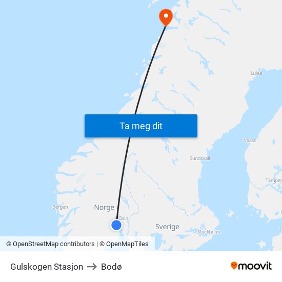 Gulskogen Stasjon to Bodø map