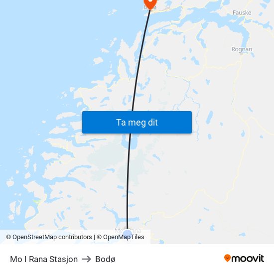 Mo I Rana Stasjon to Bodø map