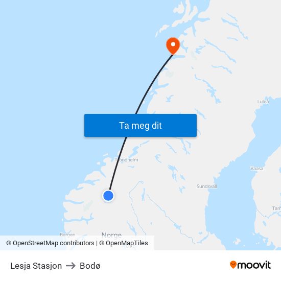 Lesja Stasjon to Bodø map