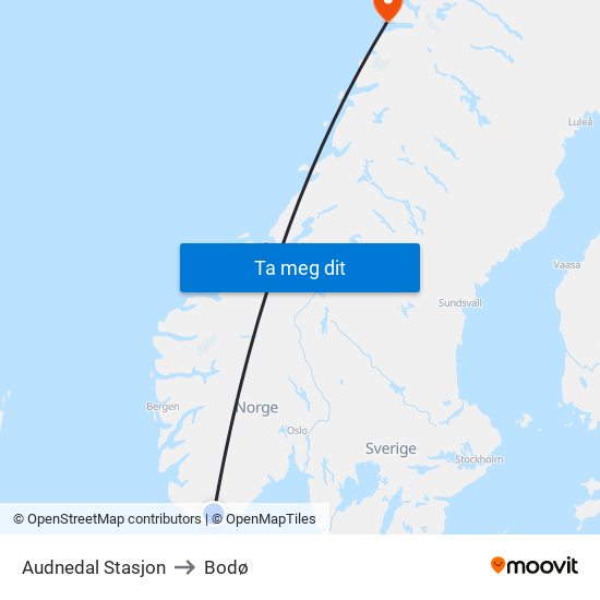 Audnedal Stasjon to Bodø map