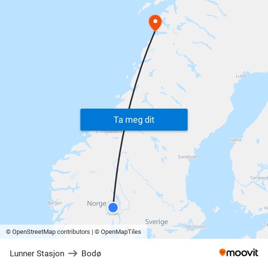 Lunner Stasjon to Bodø map