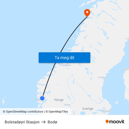 Bolstadøyri Stasjon to Bodø map