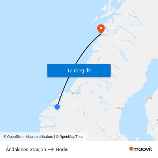 Åndalsnes Stasjon to Bodø map