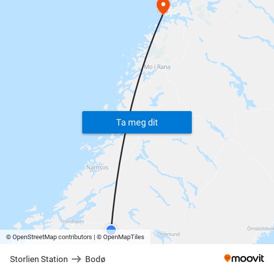 Storlien Station to Bodø map