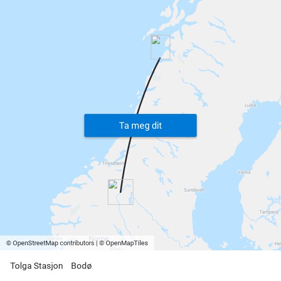 Tolga Stasjon to Bodø map
