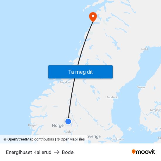 Energihuset Kallerud to Bodø map