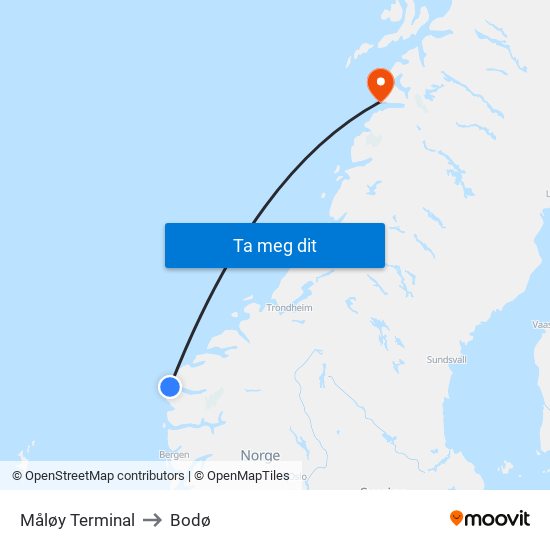 Måløy Terminal to Bodø map