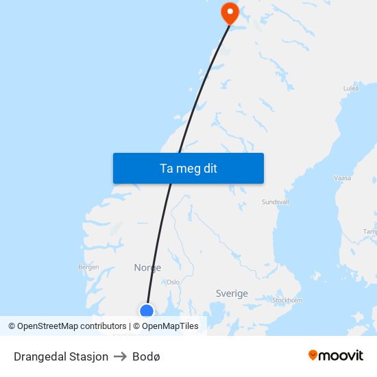 Drangedal Stasjon to Bodø map