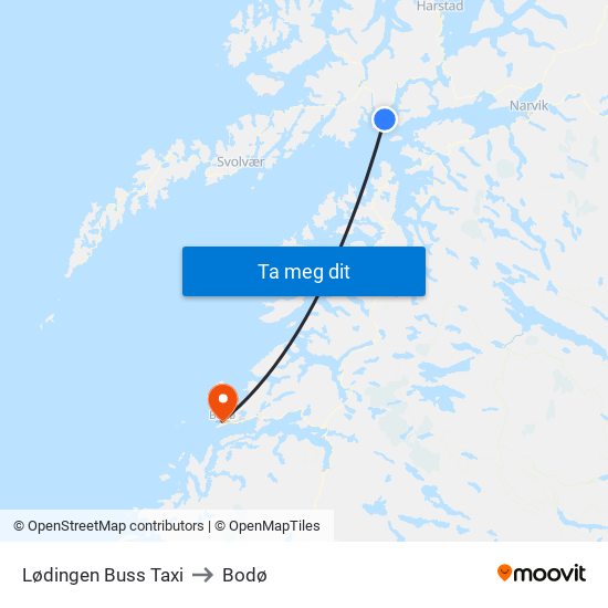 Lødingen Buss Taxi to Bodø map