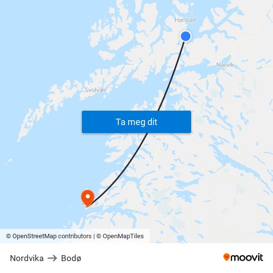 Nordvika to Bodø map
