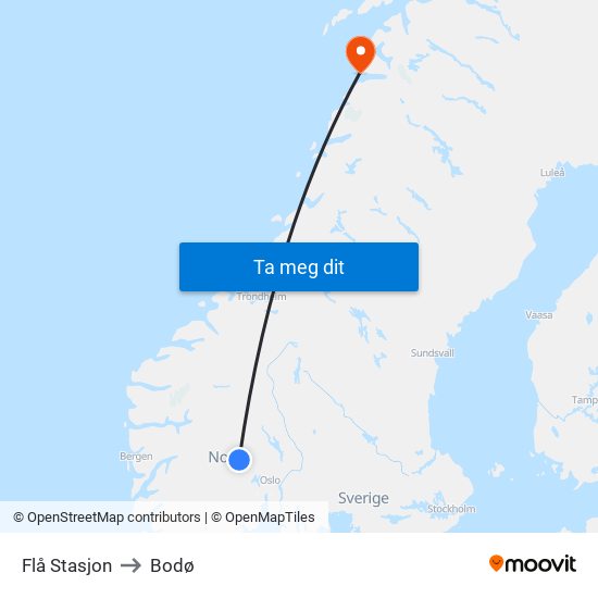 Flå Stasjon to Bodø map
