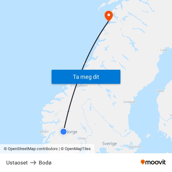 Ustaoset to Bodø map