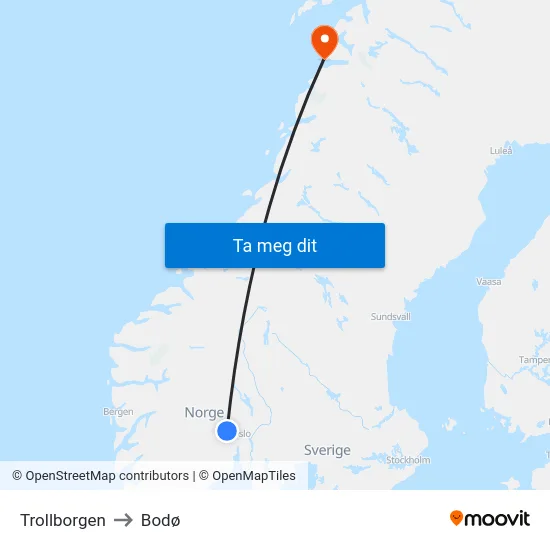 Trollborgen to Bodø map