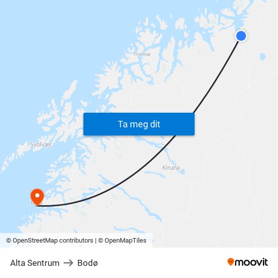 Alta Sentrum to Bodø map
