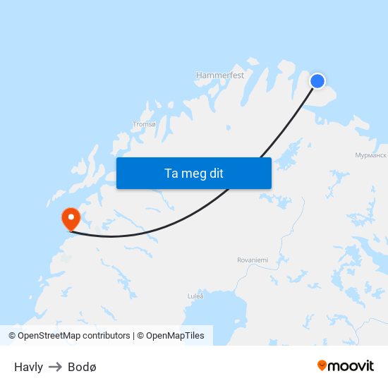 Havly to Bodø map