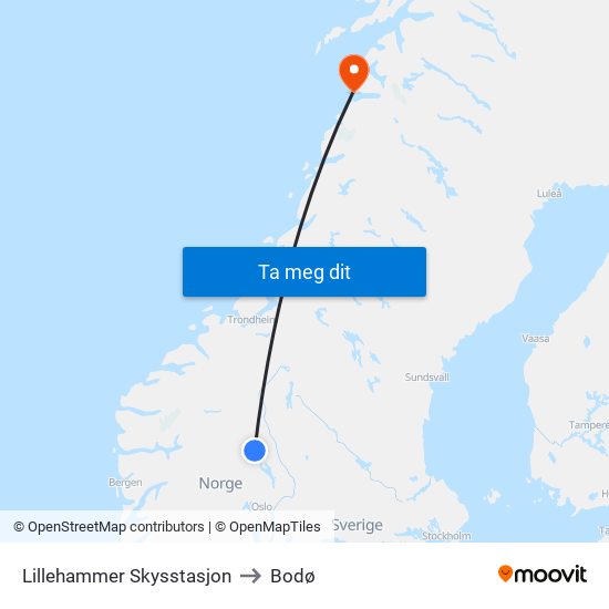Lillehammer Skysstasjon to Bodø map
