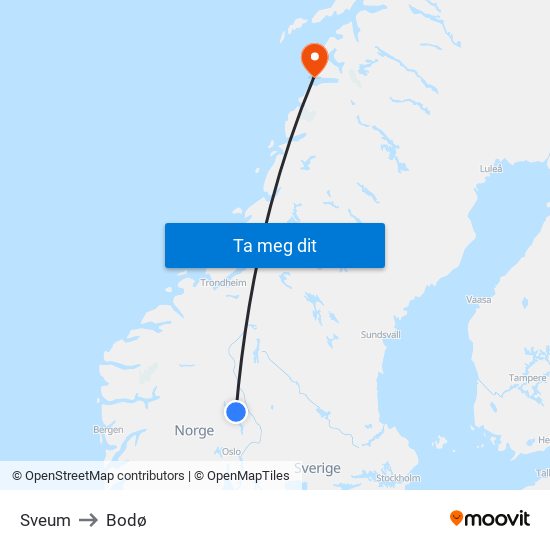 Sveum to Bodø map