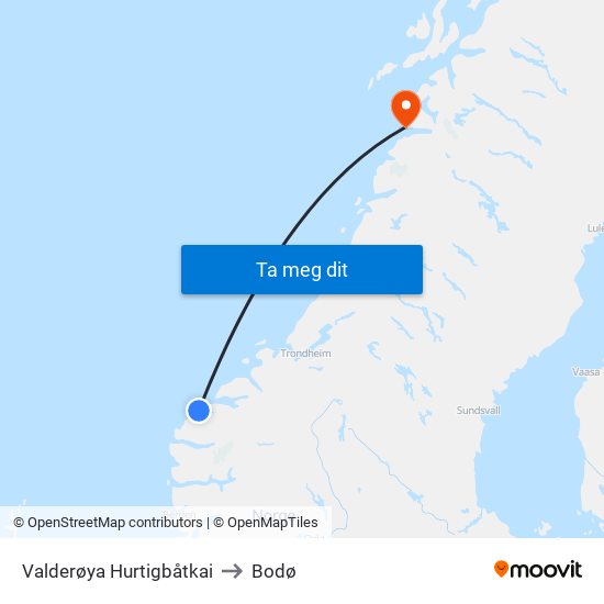 Valderøya Hurtigbåtkai to Bodø map