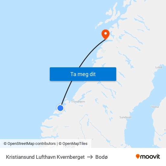 Kristiansund Lufthavn Kvernberget to Bodø map