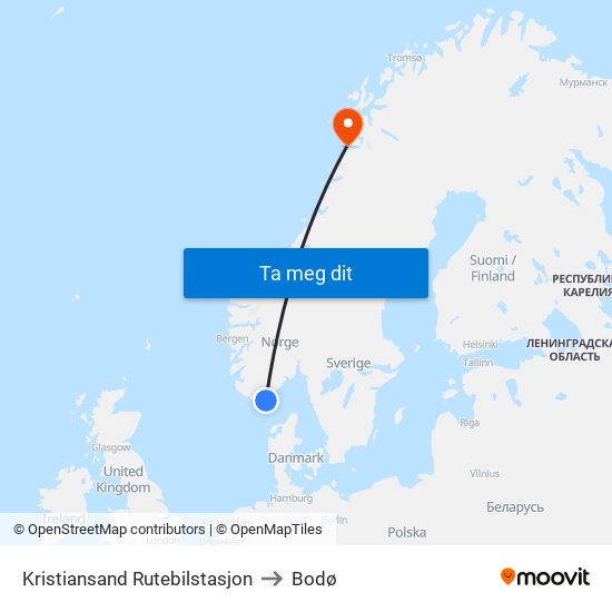 Kristiansand Rutebilstasjon to Bodø map