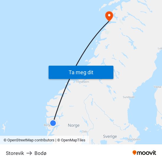 Storevik to Bodø map