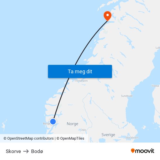 Skorve to Bodø map