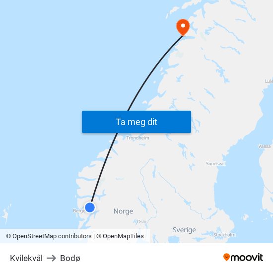 Kvilekvål to Bodø map