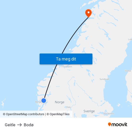 Geitle to Bodø map