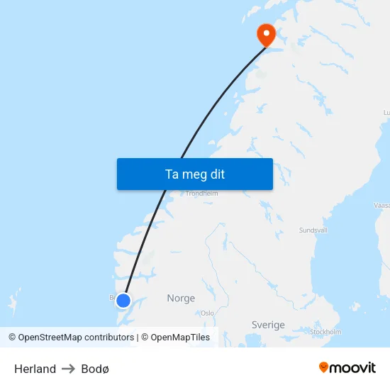 Herland to Bodø map