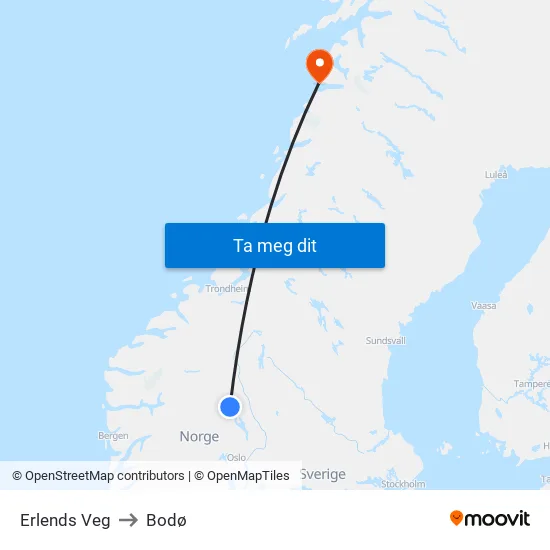 Erlends Veg to Bodø map
