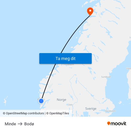 Minde to Bodø map