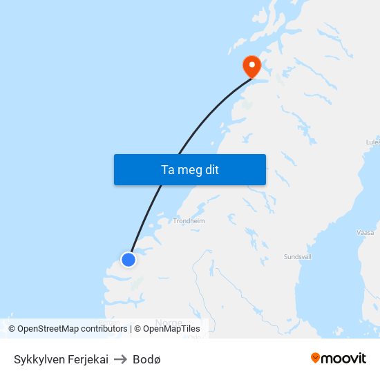 Sykkylven Ferjekai to Bodø map