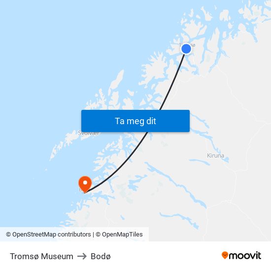 Tromsø Museum to Bodø map