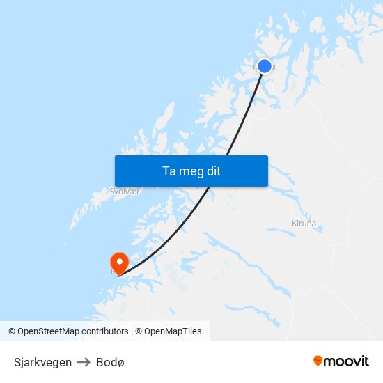 Sjarkvegen to Bodø map