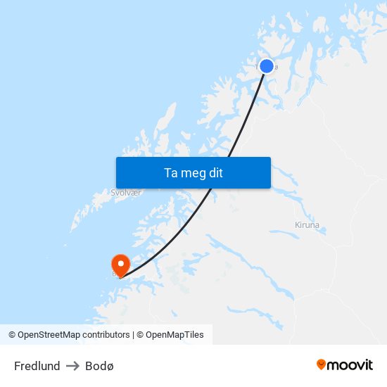 Fredlund to Bodø map