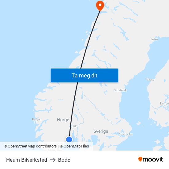 Heum Bilverksted to Bodø map