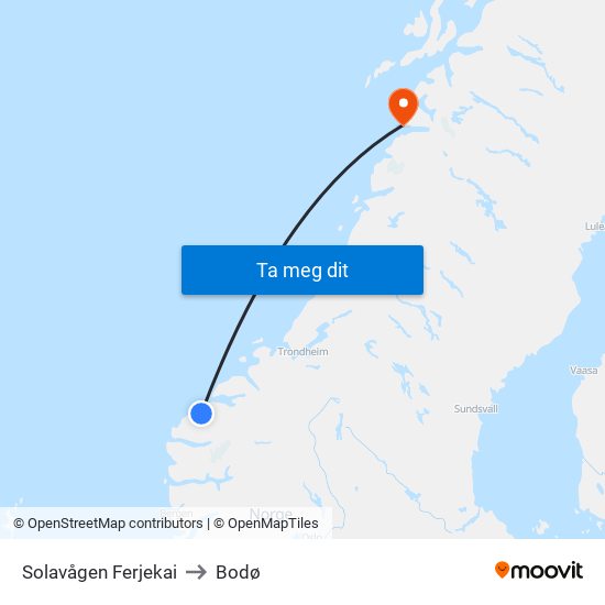 Solavågen Ferjekai to Bodø map