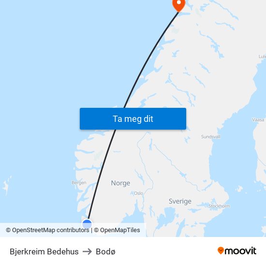 Bjerkreim Bedehus to Bodø map