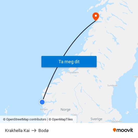 Krakhella Kai to Bodø map